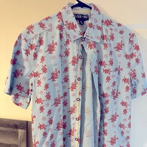 Blink 182 Light Blue Short Sleeve Button Down Shirt